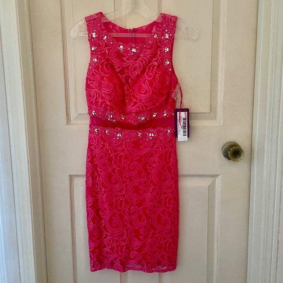 NWT Abby Paris Pink Lace Bodycon Dress (Semi-Formal) - Picture 2 of 7